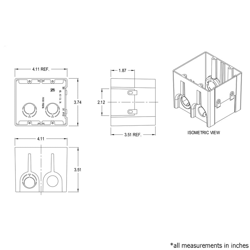 Outlet Box, Double Gang - Power or Low Voltage, New / Existing Construction