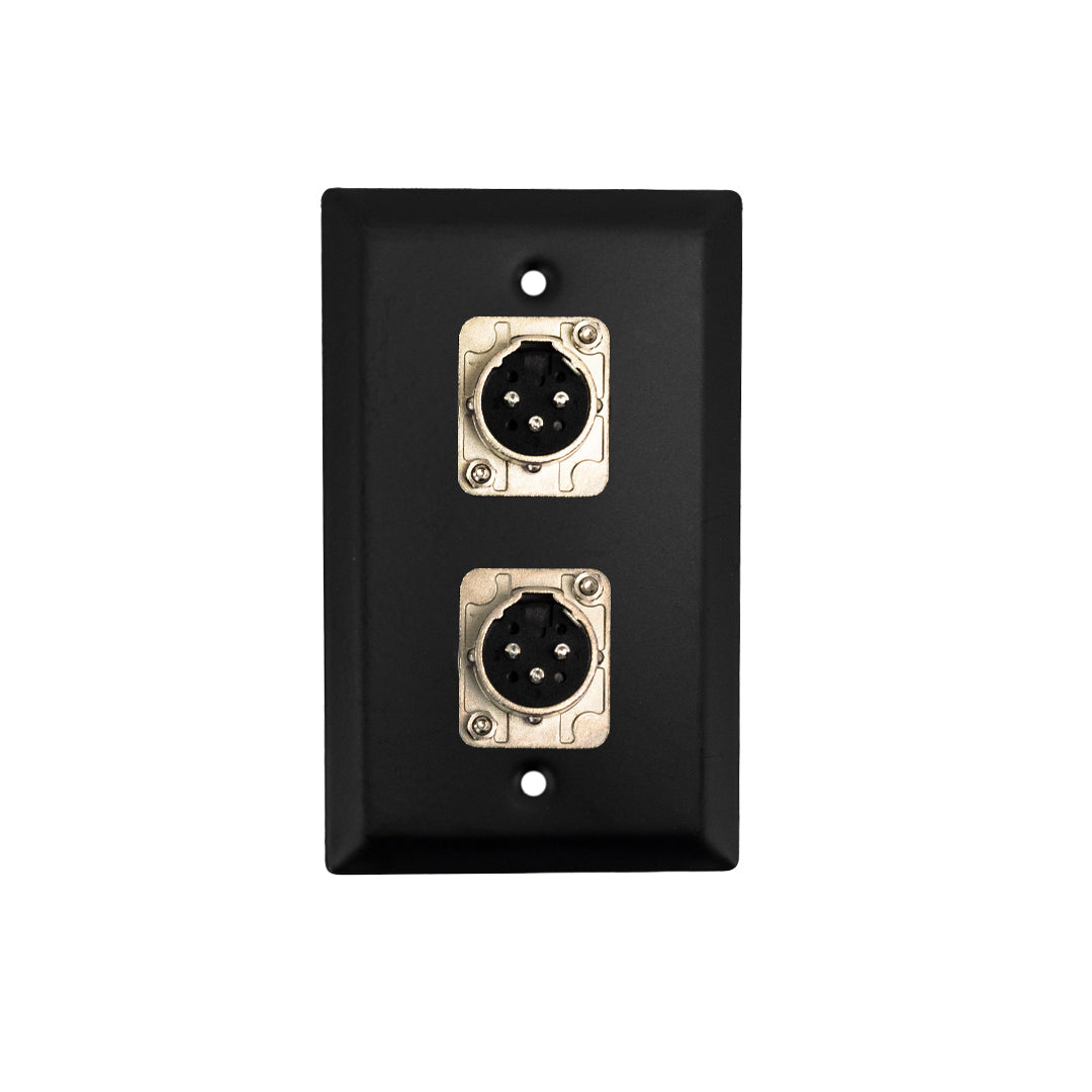 Single Gang 2 x XLR Male Stainless Steel Wall Plate Kit - BLACK