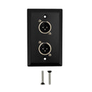 Single Gang 2 x XLR Male Stainless Steel Wall Plate Kit - BLACK