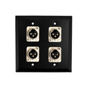Double Gang 4 x XLR Locking Female Stainless Steel Wall Plate Kit - BLACK