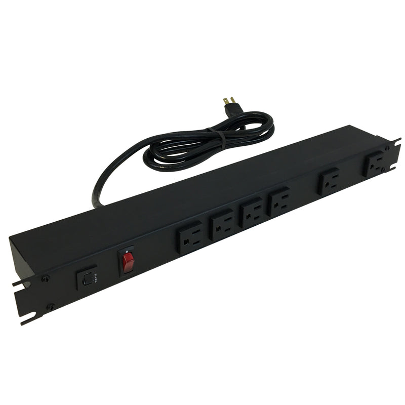 Hammond Power strip with surge - horizontal rackmount, 15ft cord, front 6-out 5-15R