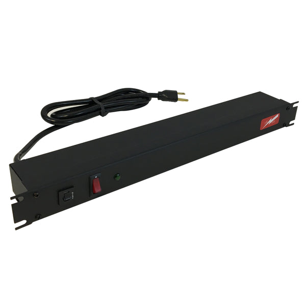 Hammond Power strip with surge protection - horizontal rackmount, 6ft 5-15P cord, rear 6-out 5-15R