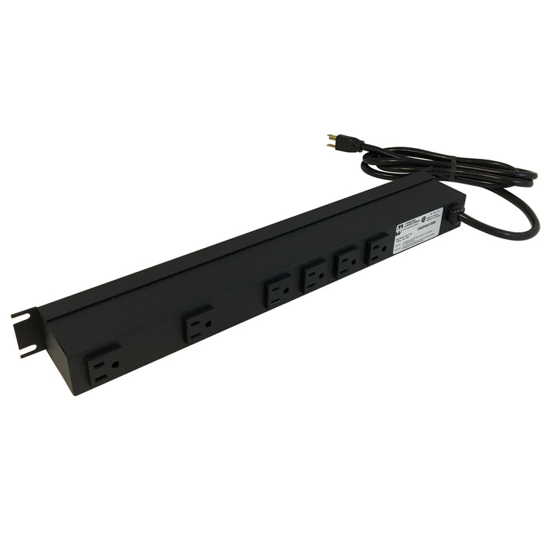 Hammond Power strip with surge protection - horizontal rackmount, 15ft 5-15P cord, rear 6-out 5-15R