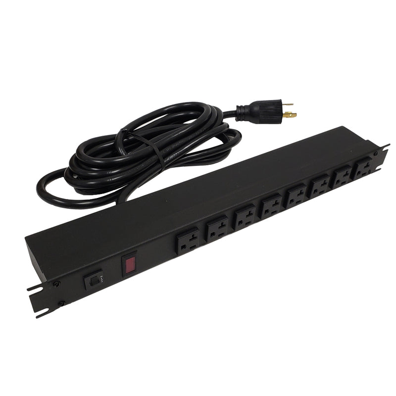 Hammond 19 inch 8 Outlet Horizontal Rack Mount Power Strip - 6ft Cord,