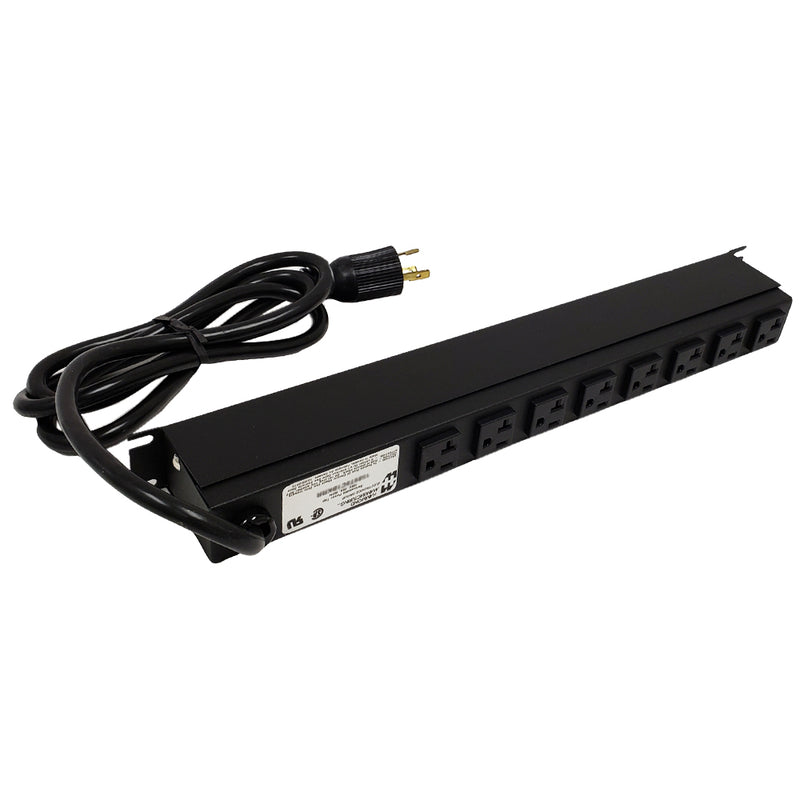 Hammond 19 inch 8 Outlet Horizontal Rack Mount Power Strip - 6ft Cord, L5-20P Plug, 5-20R Rear Receptacles