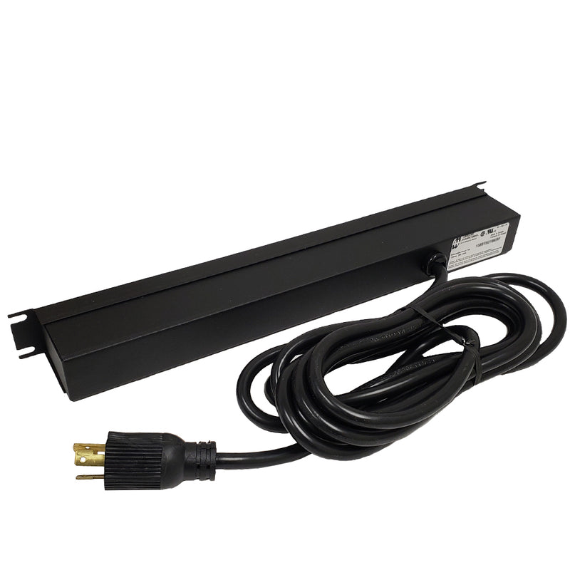 Hammond 19 inch 8 Outlet Horizontal Rack Mount Power Strip - 15ft Cord, L5-20P Plug, 5-20R Front Receptacles