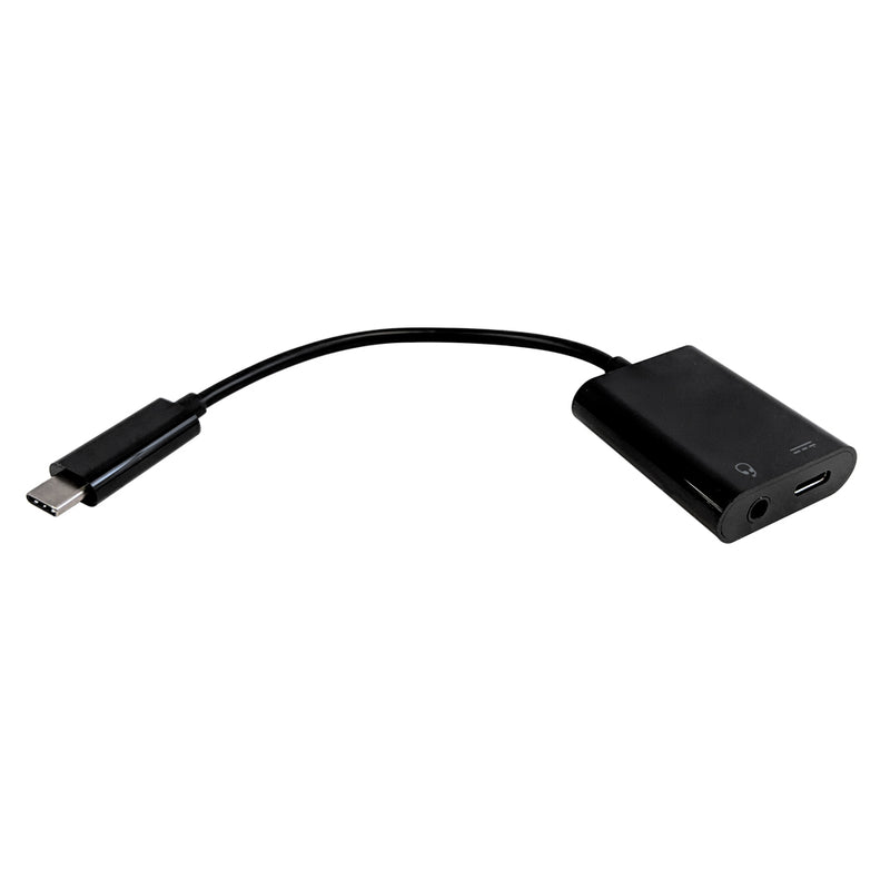USB-C Male to 3.5mm 4-Pole Female + USB-C Female Headphone Adapter - Black