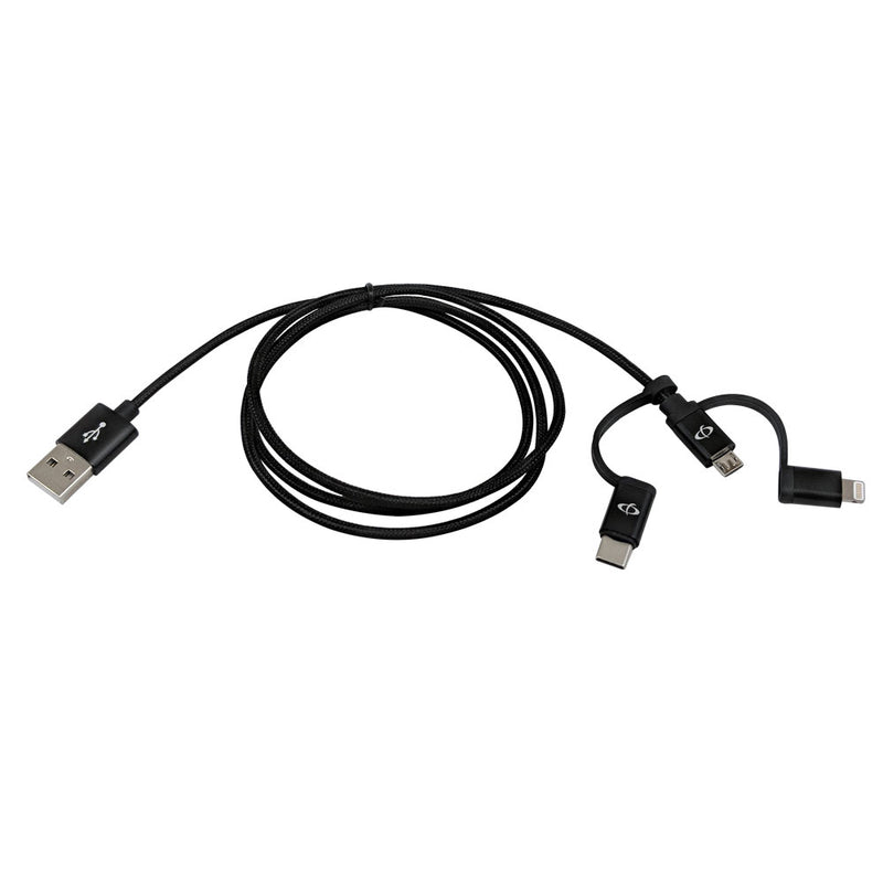 1m 3-in-1 iPhone 8-pin Lightning/Micro B/Type-C to USB A Male Cable with Black Mesh - Apple MFi certified