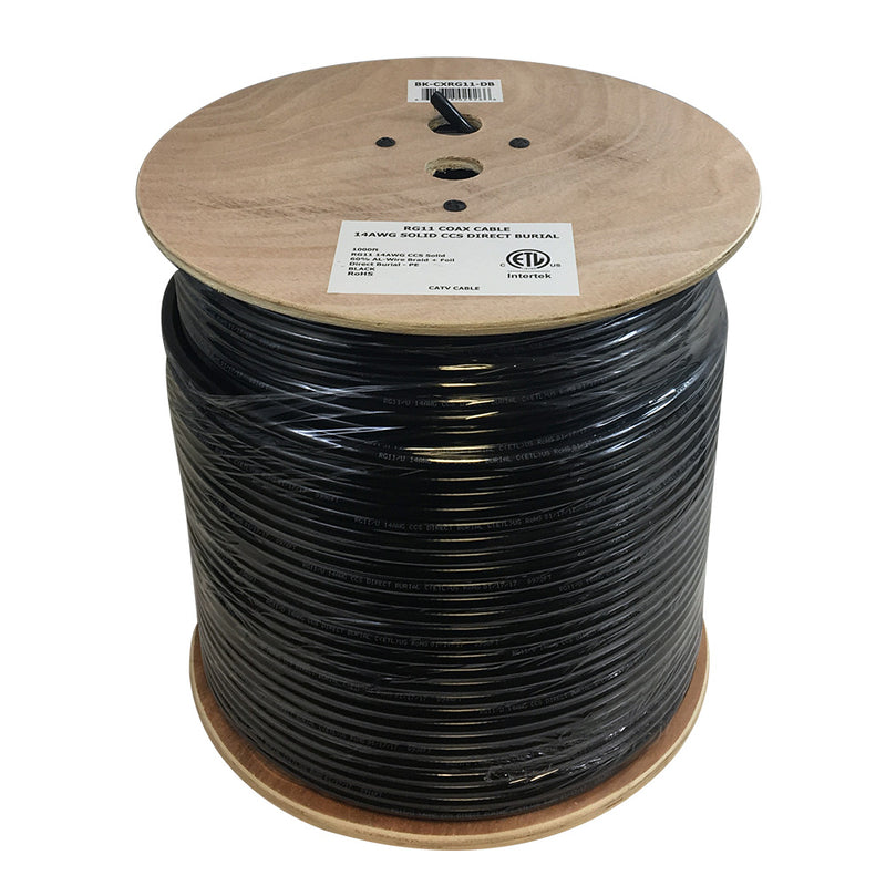 1000ft RG11 14AWG CCS 60% Braid Direct Burial Bulk Cable Pe - Black