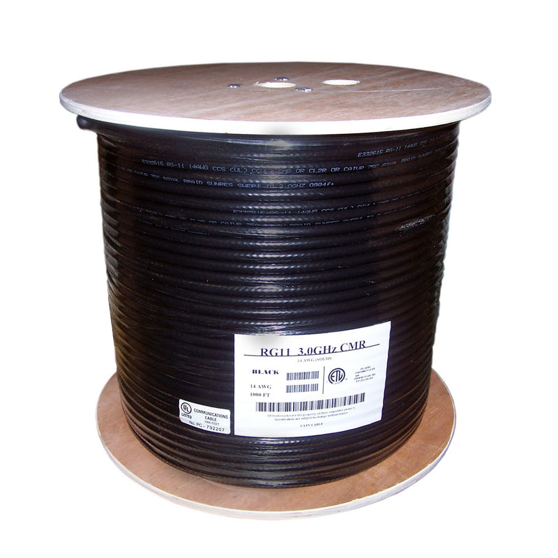 1000ft RG11 14AWG CCS 60% Braid Bulk Cable CMR/FT4 - Black