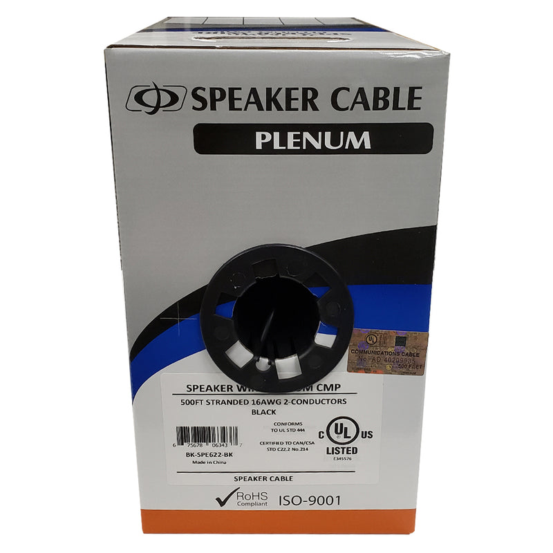 500ft 2C 16AWG Stranded Plenum Bulk Speaker Cable CMP