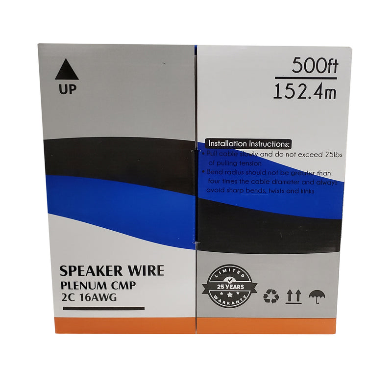 500ft 2C 16AWG Stranded Plenum Bulk Speaker Cable CMP