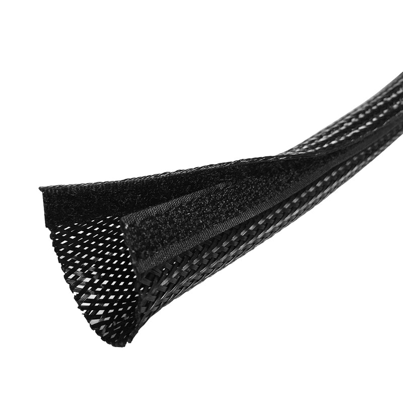 100ft 3/4 inch Split Hook and Loop Braided Sleeving Black