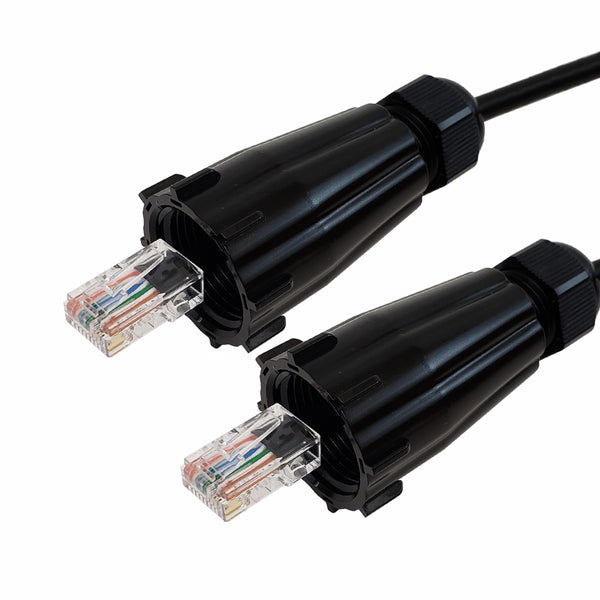 to RJ45 Male with IP68 Shroud Cat5e UTP Outdoor UV / Direct Burial Patch Cable - Black