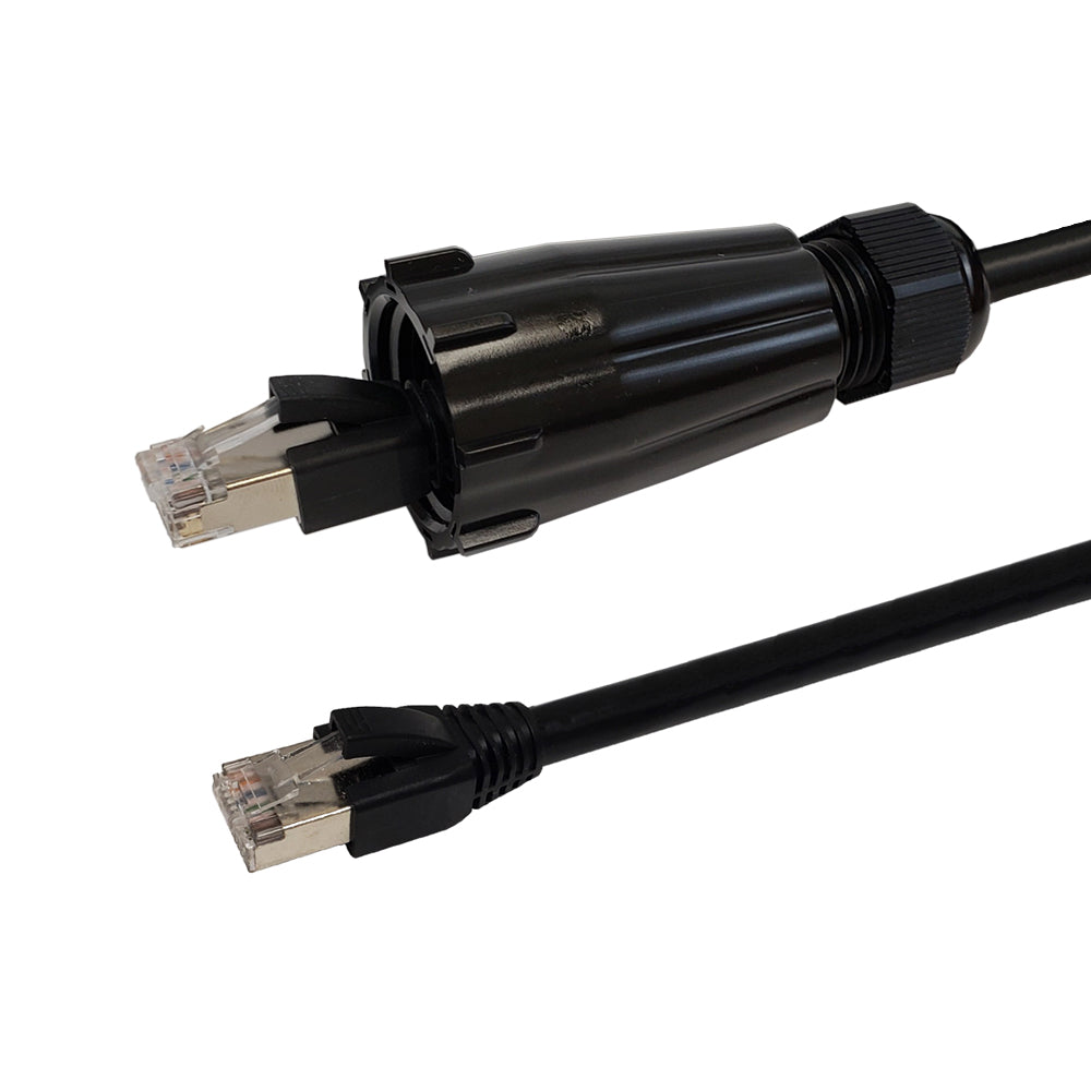 RJ45 Male with IP68 Shroud to RJ45 CAT5E Shielded FTP Outdoor UV / Direct Burial Patch Cable - Black