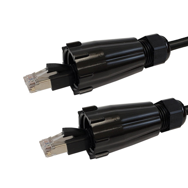 to RJ45 Male with IP68 Shroud Cat5e FTP Outdoor UV / Direct Burial Patch Cable - Black