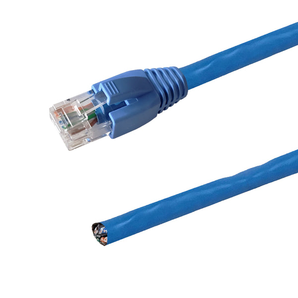 RJ45 to Blunt CAT6A Solid UTP Pigtail Cable - Molded Style Boot - CMR/FT4 - Blue