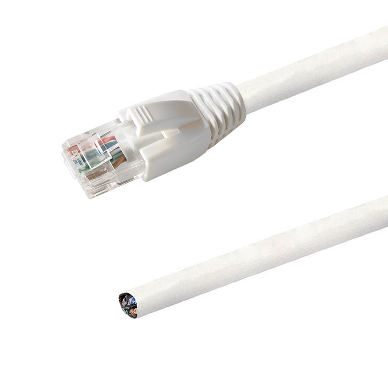 RJ45 to Blunt CAT6A Solid UTP Pigtail Cable - Molded Style Boot - CMR/FT4 - White