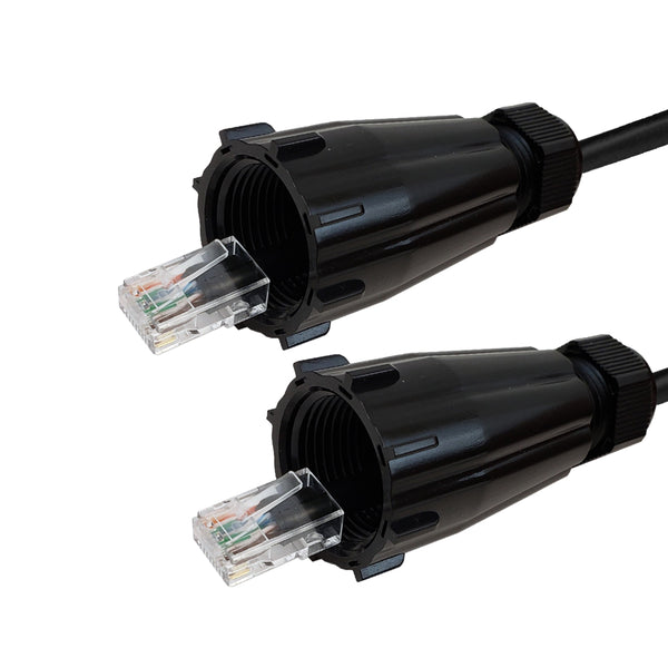 to RJ45 Male with IP68 Shroud Cat6 UTP Gel Filled Outdoor UV / Direct Burial Patch Cable - Black