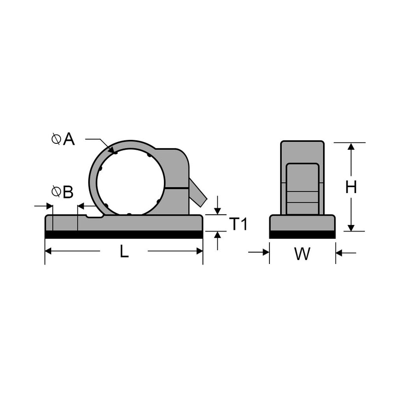 Cable Clamp, 15mm OD Cable, Self-Adhesive or Screw-Down Black - Pack of 100
