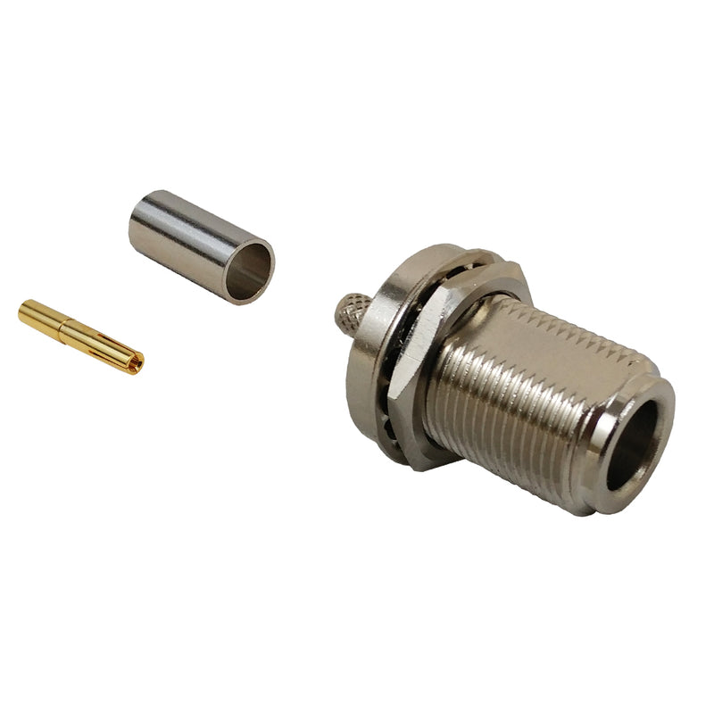 N Female Bulkhead Connector - Solder Crimp For RG58, LMR195, RG400 Coax
