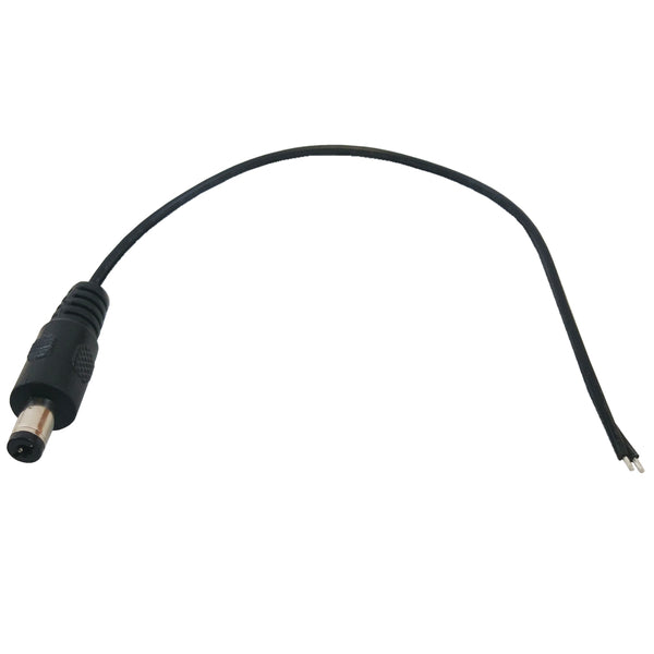 DC Power Connector Male 2.1mm x 5.5mm 8 inch Pigtail, 22AWG