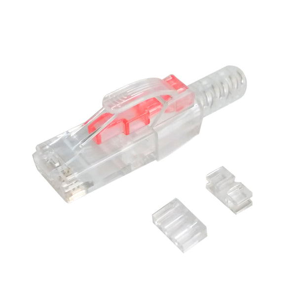 RJ45 Cat6/Cat6a Locking 3-pcs Plug with Boot for Solid or Stranded Round Cable 8P 8C