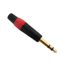 TRS Stereo Male Solder Connector Black Finish, Red Ring, Gold Plated
