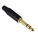 TRS Stereo Male Solder Slim Connector Black Finish, Black Ring, Gold Plated