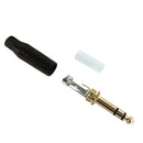 TRS Stereo Male Solder Slim Connector Black Finish, Black Ring, Gold Plated