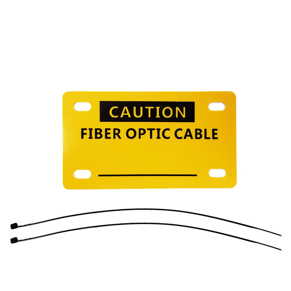 Fiber Optic Caution Tag Yellow 45mm x 80mm With Cable Ties - Pack of 10