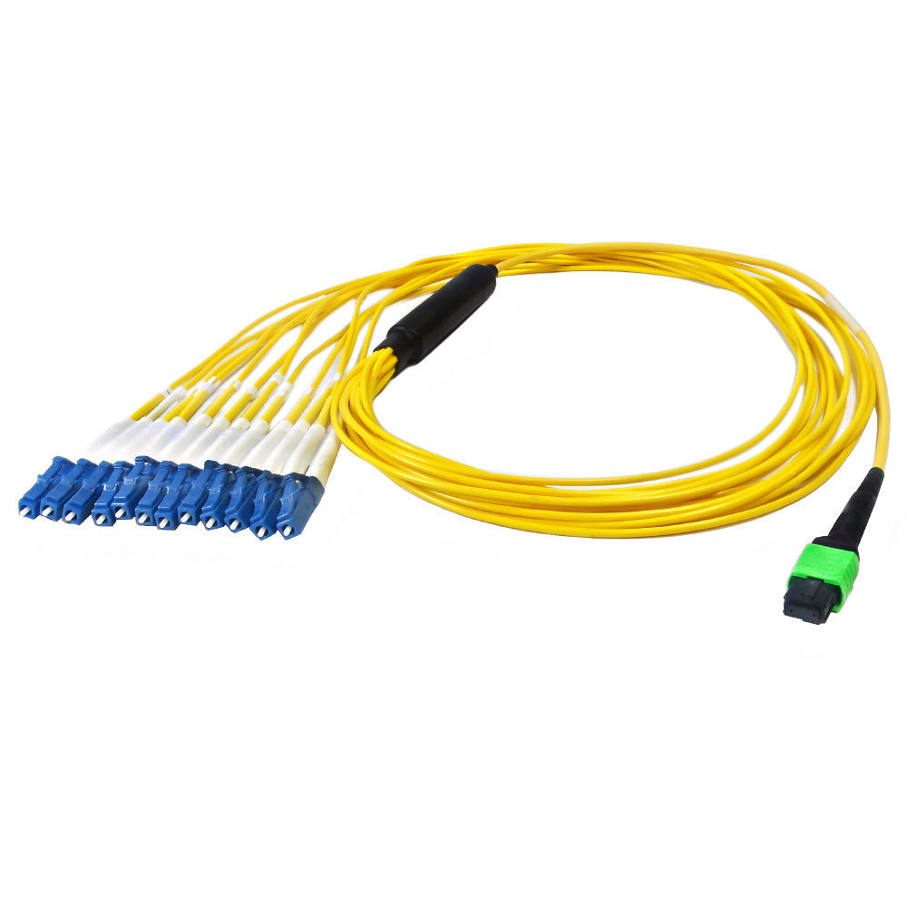12-Fiber Singlemode MPO/MTP Female no guide pins to 12x LC/UPC not clipped - OFNP Plenum