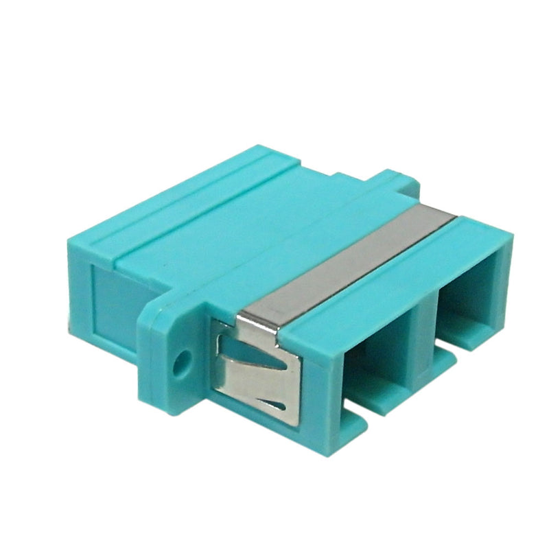SC/SC Fiber Coupler F/F Multimode 50 Micron 10gig OM3/OM4 Duplex Ceramic Panelmount, Aqua