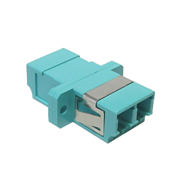 LC/LC Fiber Coupler F/F Multimode 50 Micron 10gig OM3/OM4 Duplex Ceramic Panel Mount, Aqua