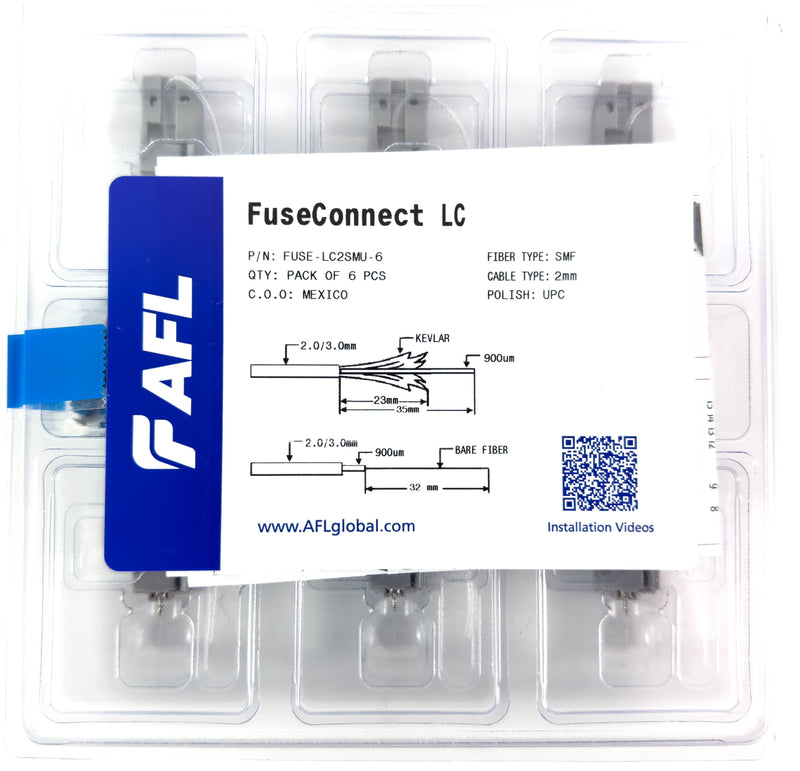 AFL FUSEConnect LC/UPC SM Connector - 2mm Blue (6 pack)