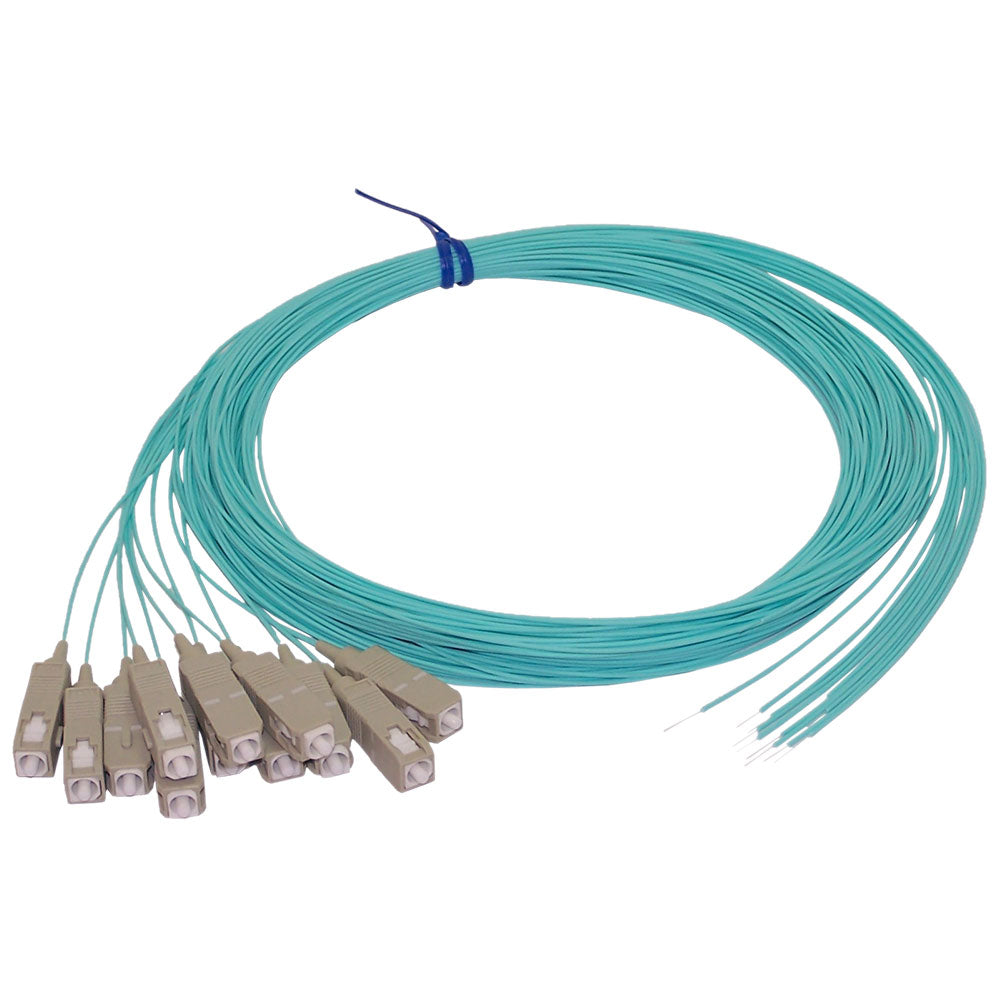 3m SC/PC 12-Fiber OM3 Multimode Simplex 50 micron - 900um Pigtail - Aq