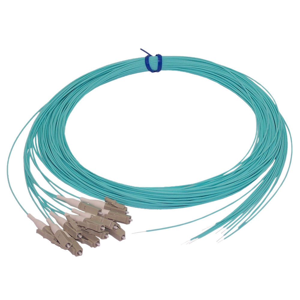 3m LC/PC 12-Fiber OM3 Multimode Simplex 50 micron - 900um Pigtail - Aq