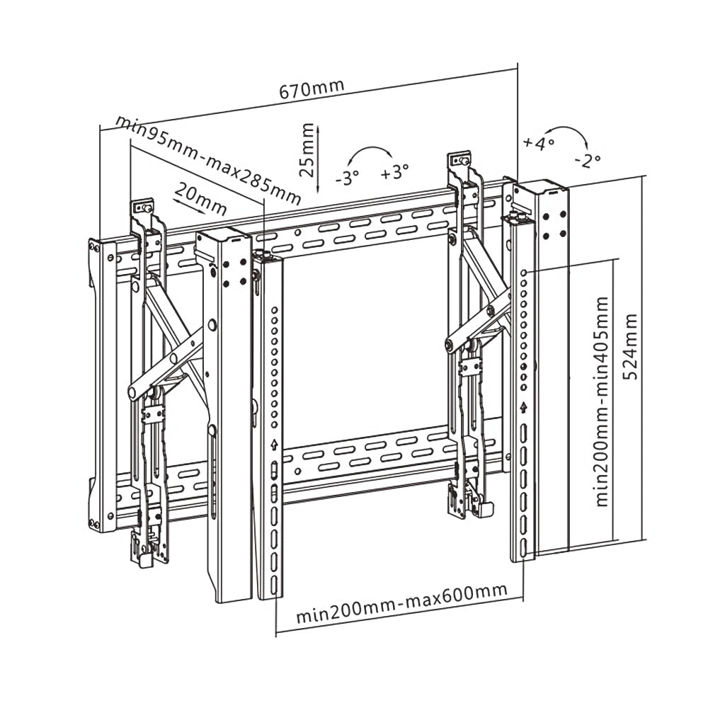 Video Wall TV Mount Bracket, Fully Adjustable - Fits Sizes 45-70 inches - Maximum VESA 600x400