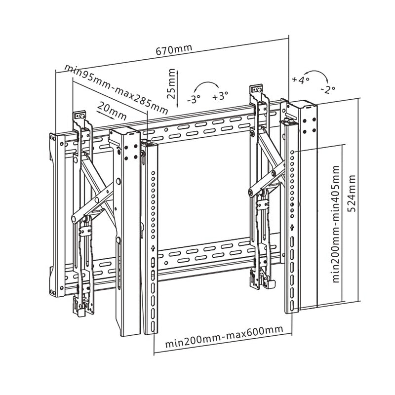 Video Wall TV Mount Bracket, Fully Adjustable Fits Sizes 45-70 inches - Maximum VESA 600x400