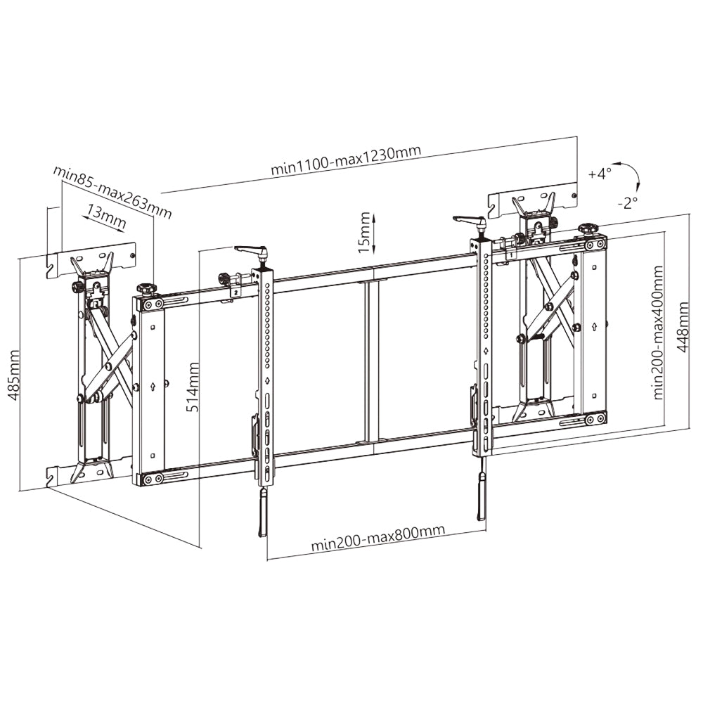 Video Wall TV Mount Bracket - Fully Adjustable - Quick Assembly - Fits Sizes 50-55 inches - Maximum VESA 800x400