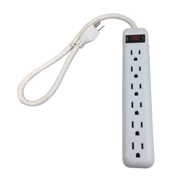6 Outlet Power Strip 1.5ft Cord, Straight Plug - White