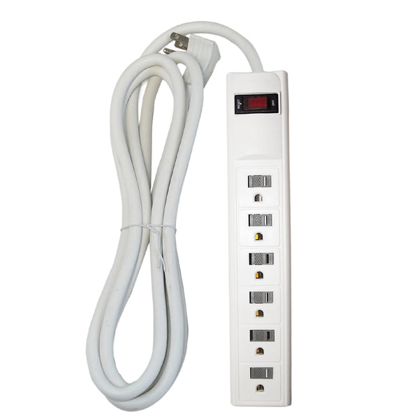 6 Outlet Power Strip 8ft Cord, Down Angle Plug - White