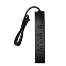6 Outlet Power Strip - 3ft Cord, Down Angle Plug, Metal Housing - Black
