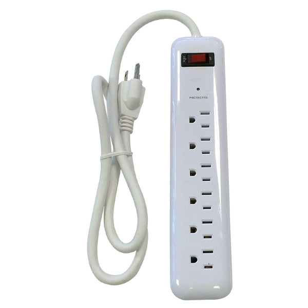 6 outlet Surge Protector 750J, 3ft Cord - White