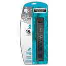 6 outlet Surge Protector - 1150J, 15ft Cord, Down Angle Plug - Black