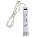 4 Outlet Surge Protector - 1200J, 4ft Cord, Down Angle Plug, 2 USB Charging Ports - White