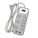 8 Outlet Surge Protector - 2400J, 6ft Cord, Down Angle Plug, 2 USB Charging Ports - White