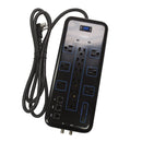 12 Outlet Surge Protector - 4200J, 6ft cord, Down Angle Plug, 2 USB Charging Ports, CATV/Phone/DSL Protection - Black