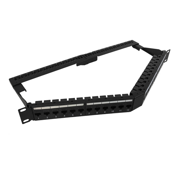 24-Port Angled CAT5e Patch Panel, 19" Rackmount 1U - Pass-Through