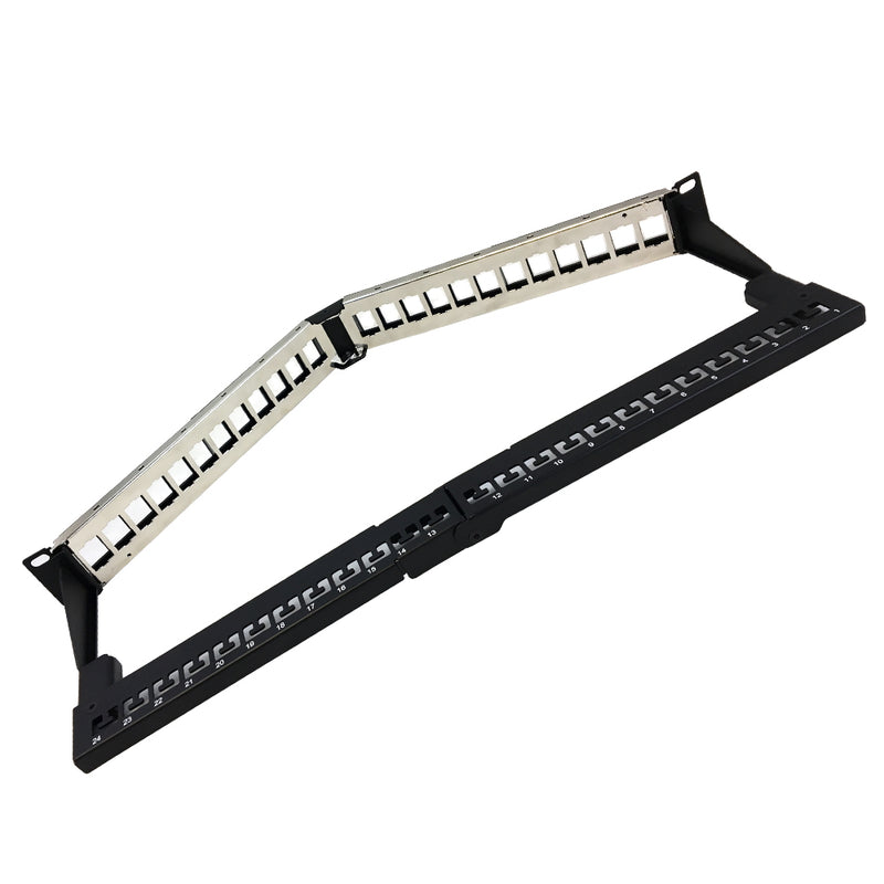 24-port Shielded Angled Keystone Patch Panel 19 inch Rackmount 1U with Cable Manager - Unloaded